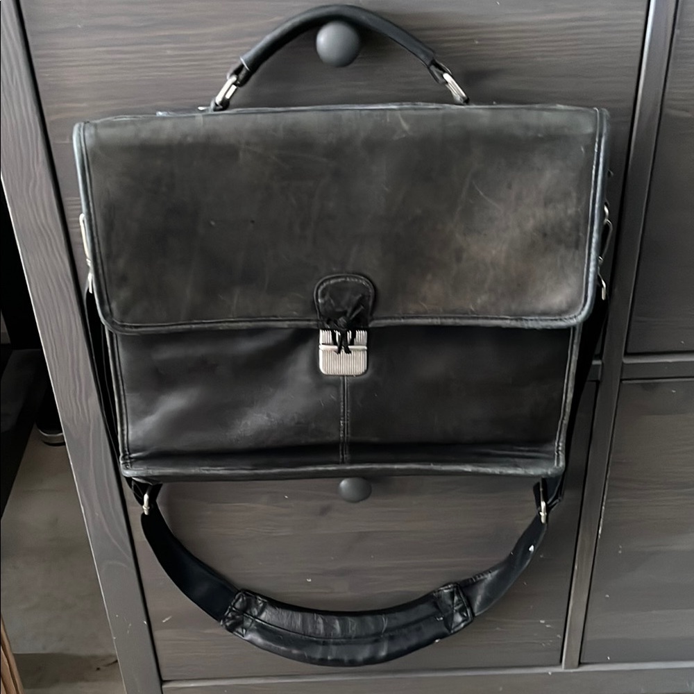 Gray leather briefcase